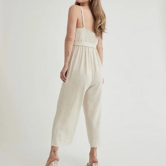 NWT Maternity Linen Blend Jumpsuit - Picture 3 of 7